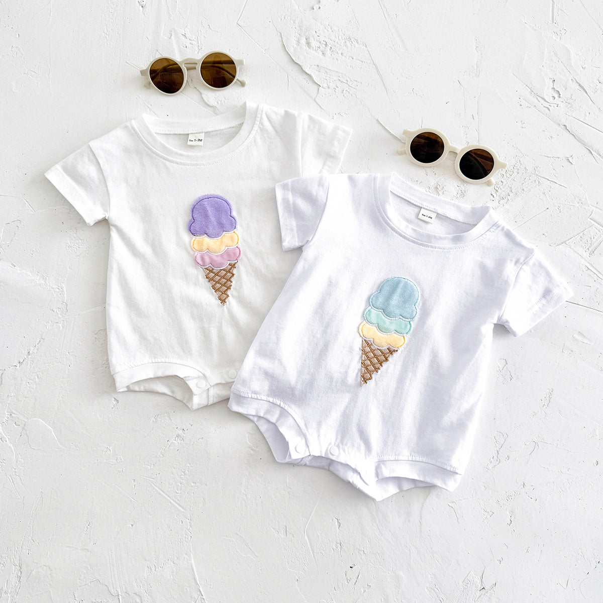 Summer Cute Cartoon White Ice Cream Print Set
