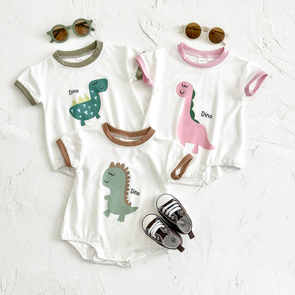 Summer Cartoon Dinosaur Print Romper