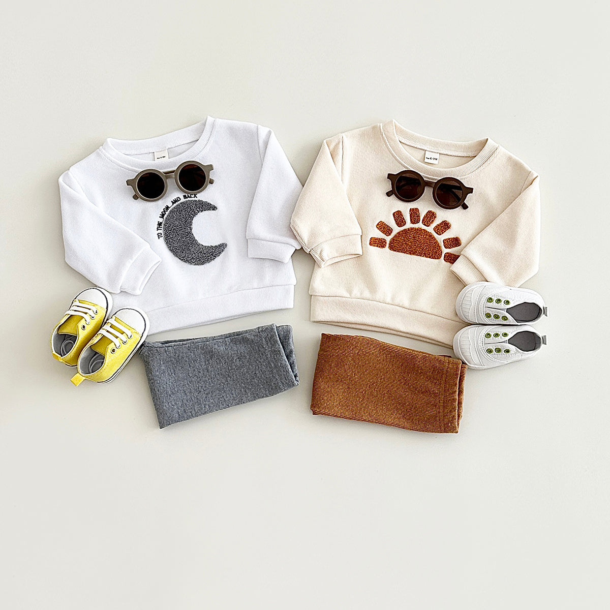 Toddler Sun Moon Sweatshirt Set, Korean Loose Fit Baby Outfit