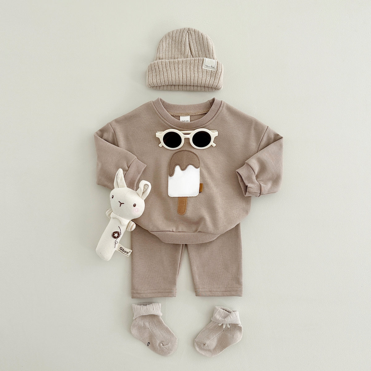 Neutral Baby Ice Cream Pattern Sports Set 1-4 Years Old