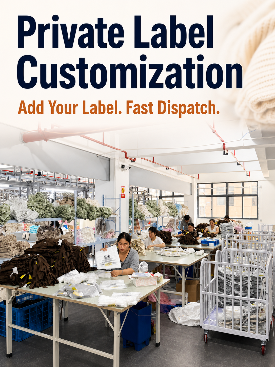 Add your own brand identity to our existing styles. Private label customization is available from 50 pieces.