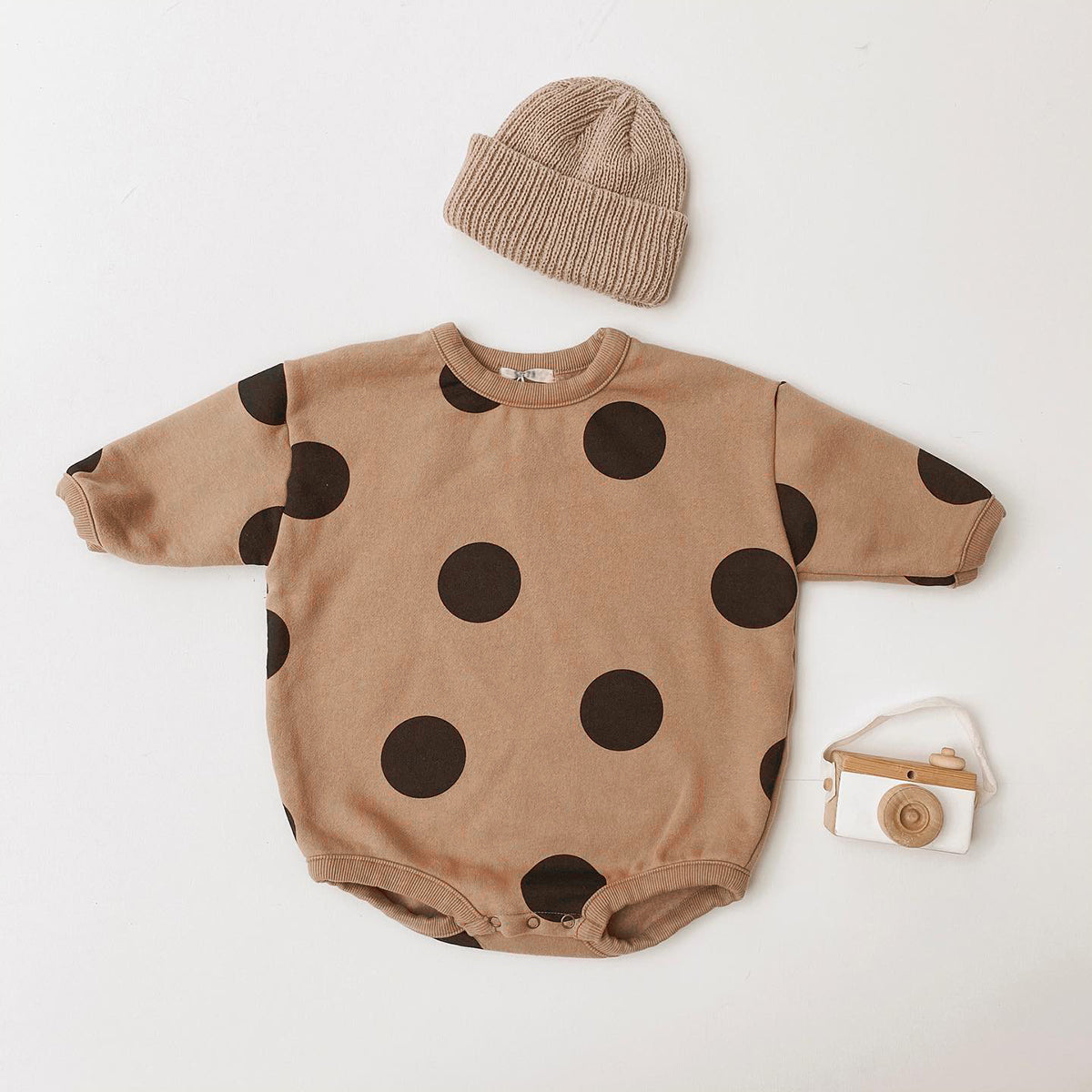 Neutral baby polka dot printed long sleeved jumpsuit 1-18 months