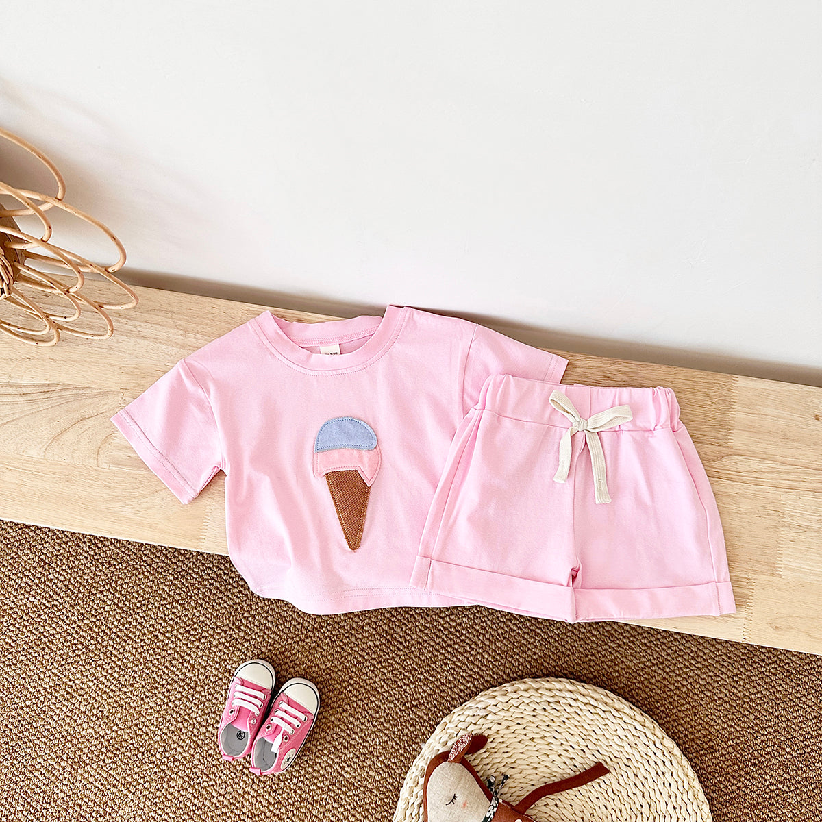 Cute Ice Cream Cone Summer 2-Piece Set for Baby Girls