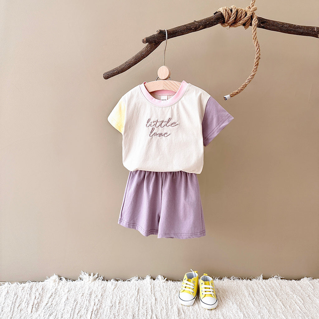 Summer Casual Color Spliced Short Sleeve Set