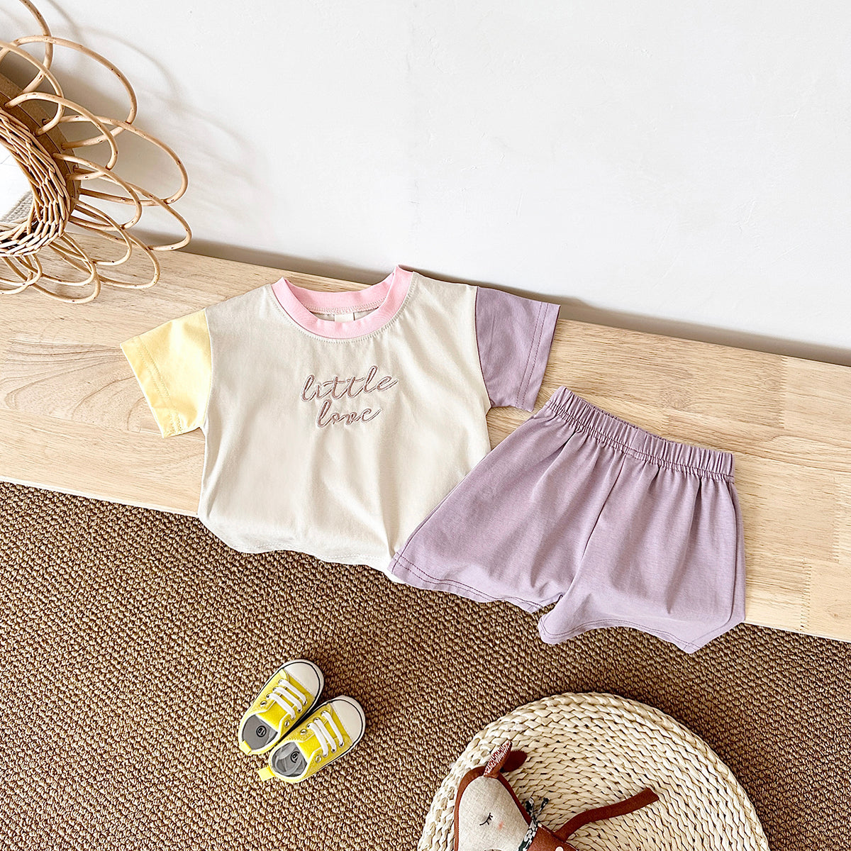 Summer Casual Color Spliced Short Sleeve Set