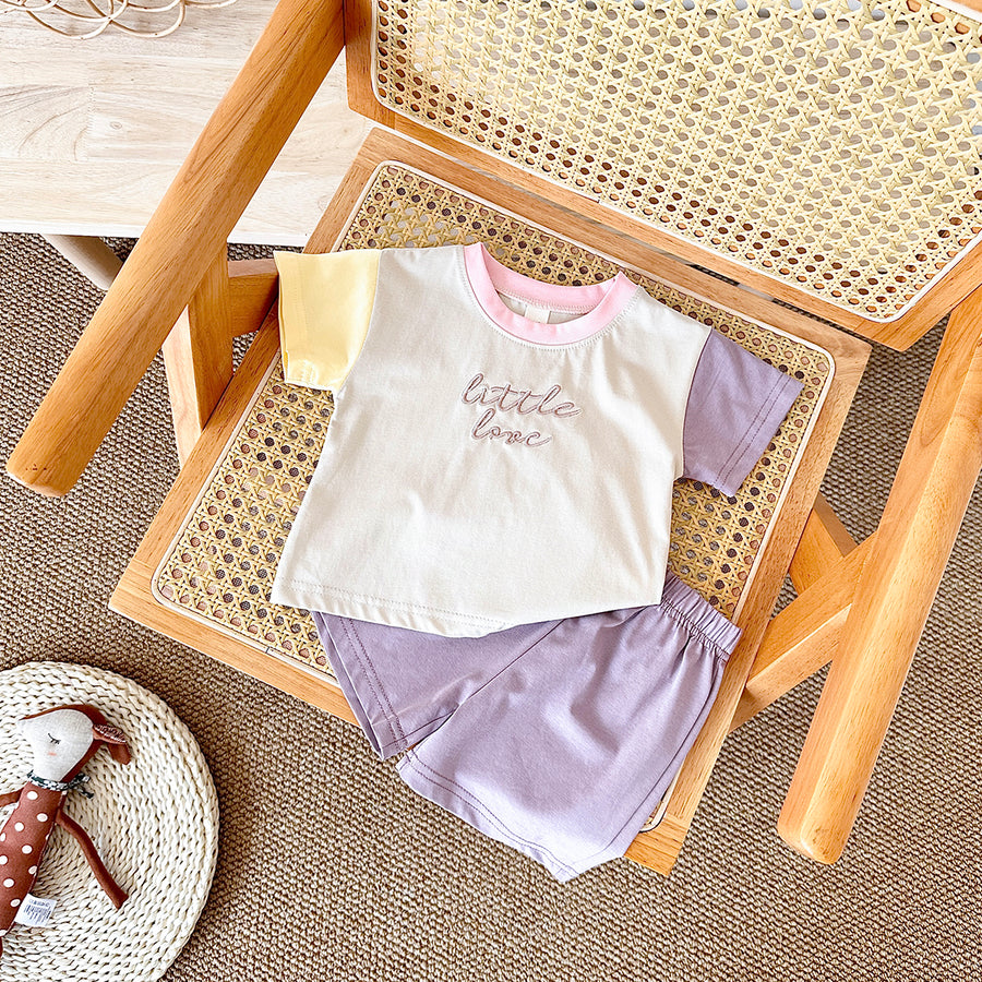 Summer Casual Color Spliced Short Sleeve Set
