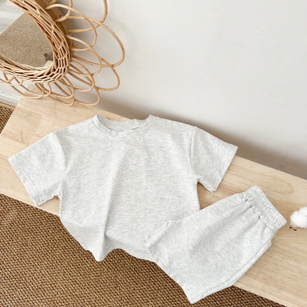 Solid Color Short Sleeve and Shorts Summer 2-Piece Set