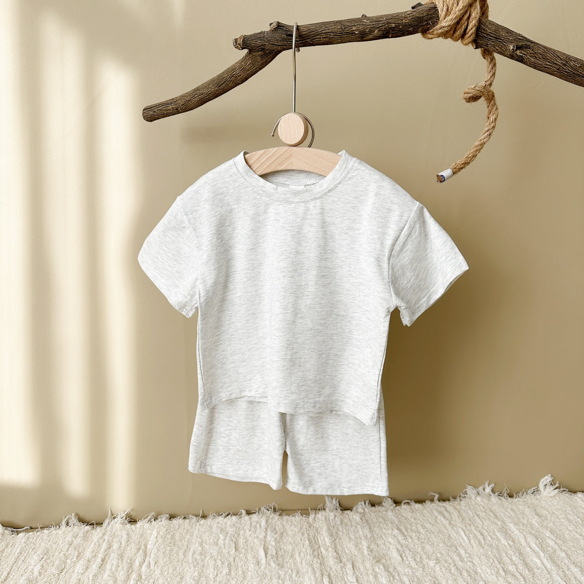 Solid Color Short Sleeve and Shorts Summer 2-Piece Set