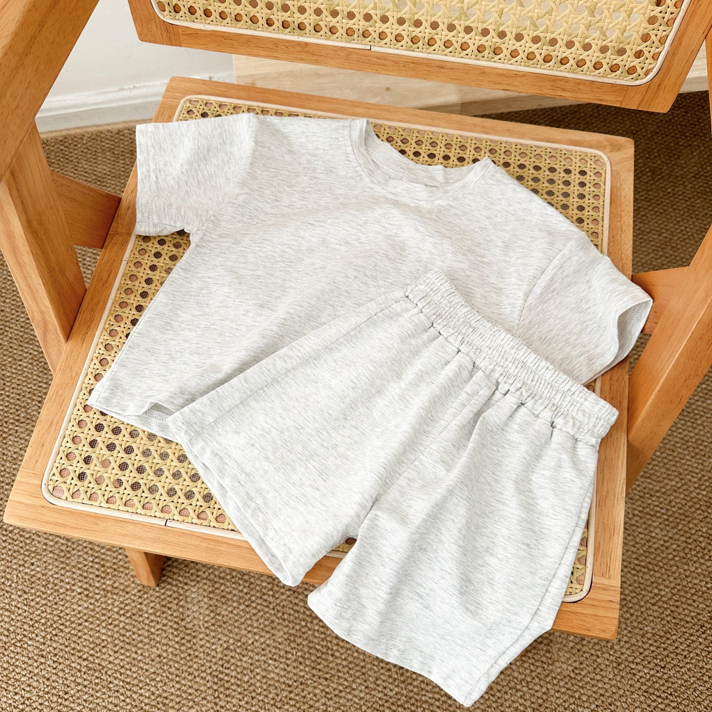 Solid Color Short Sleeve and Shorts Summer 2-Piece Set