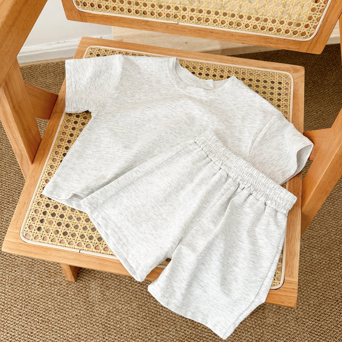 Solid Color Short Sleeve and Shorts Summer 2-Piece Set