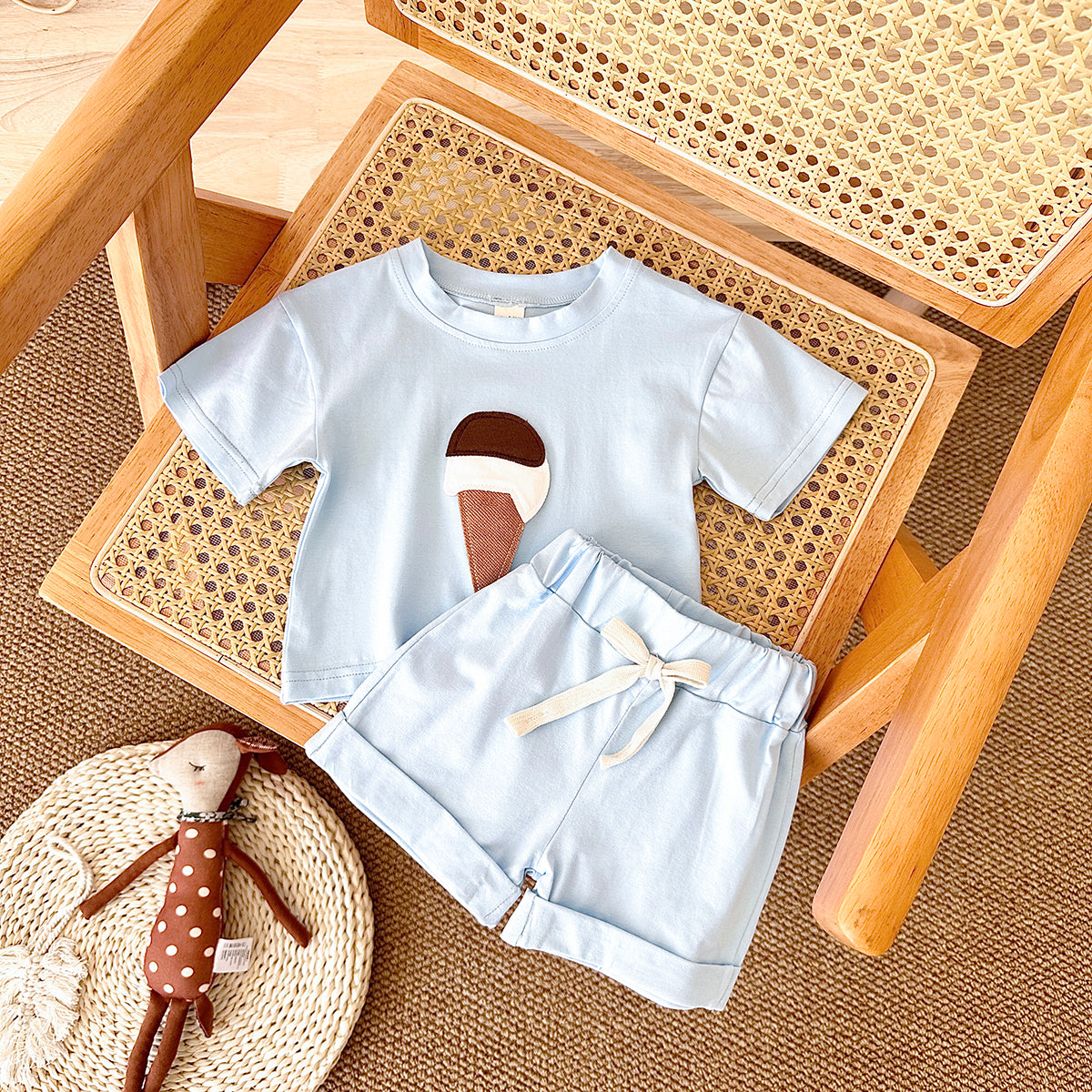 Cute Ice Cream Cone Summer 2-Piece Set for Baby Girls