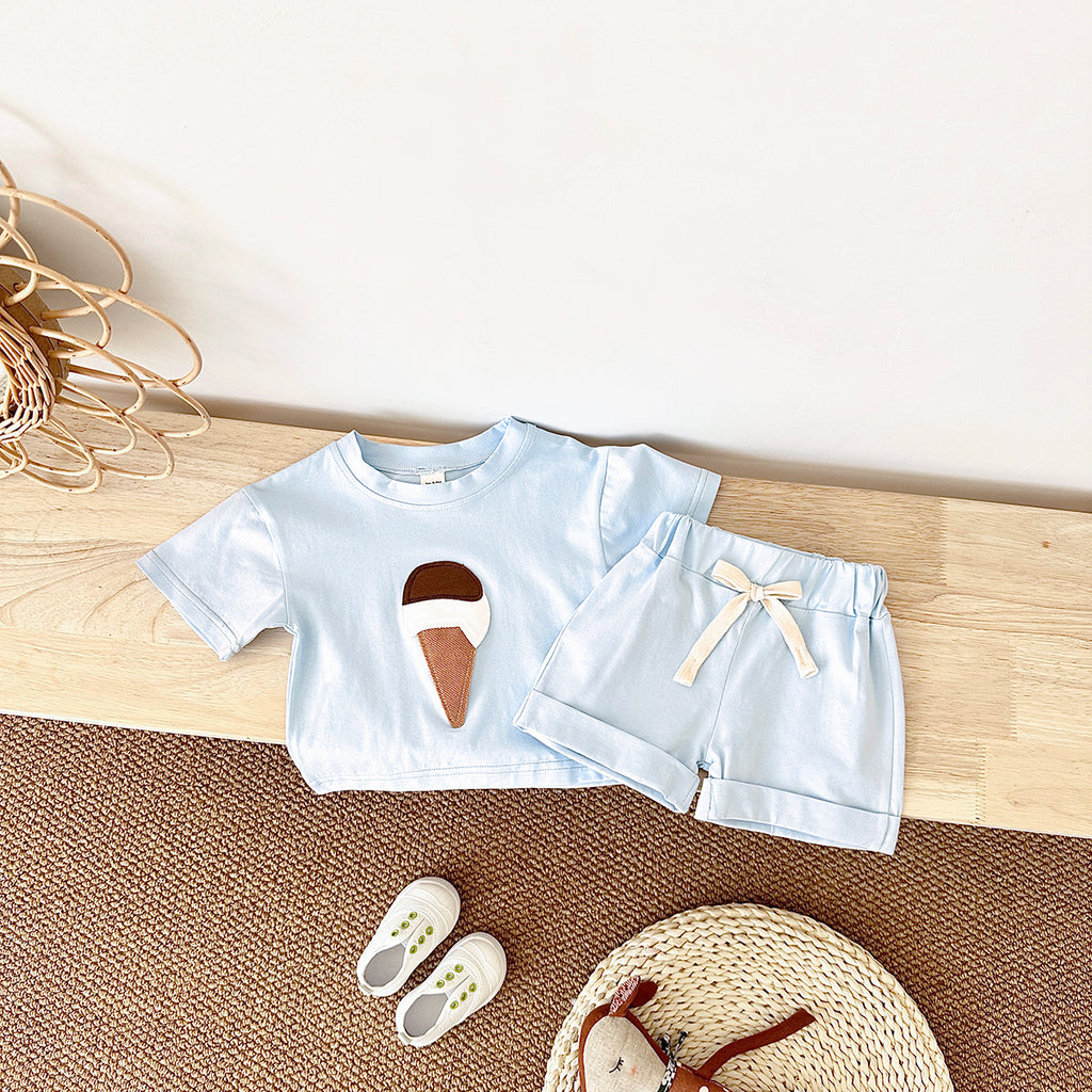 Cute Ice Cream Cone Summer 2-Piece Set for Baby Girls