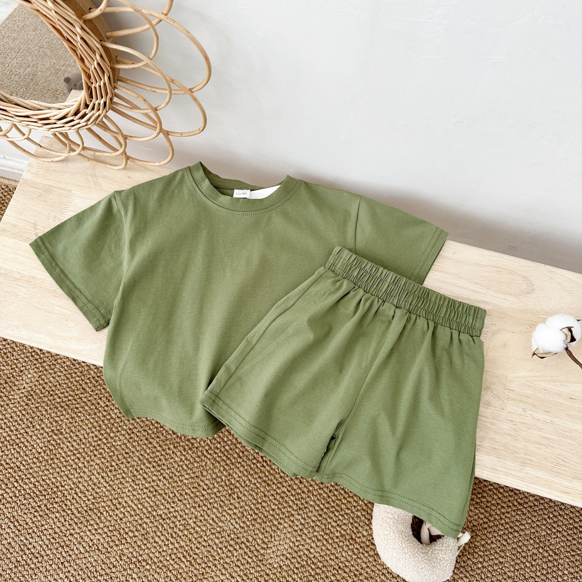 Solid Color Short Sleeve and Shorts Summer 2-Piece Set