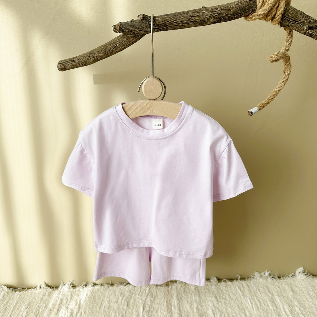 Solid Color Short Sleeve and Shorts Summer 2-Piece Set