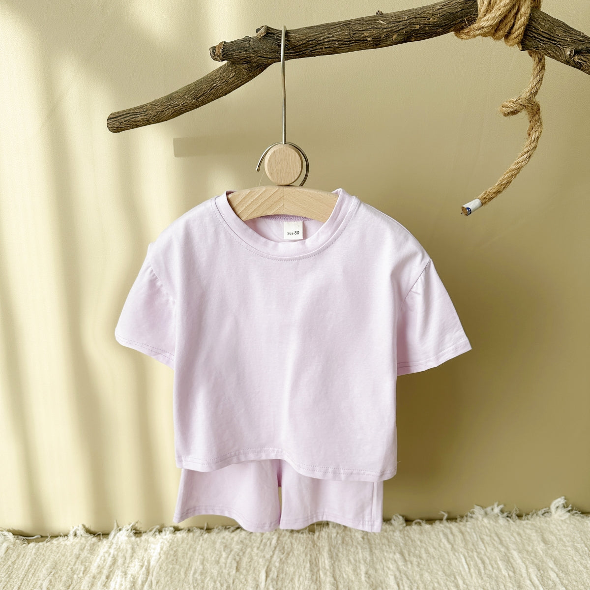 Solid Color Short Sleeve and Shorts Summer 2-Piece Set