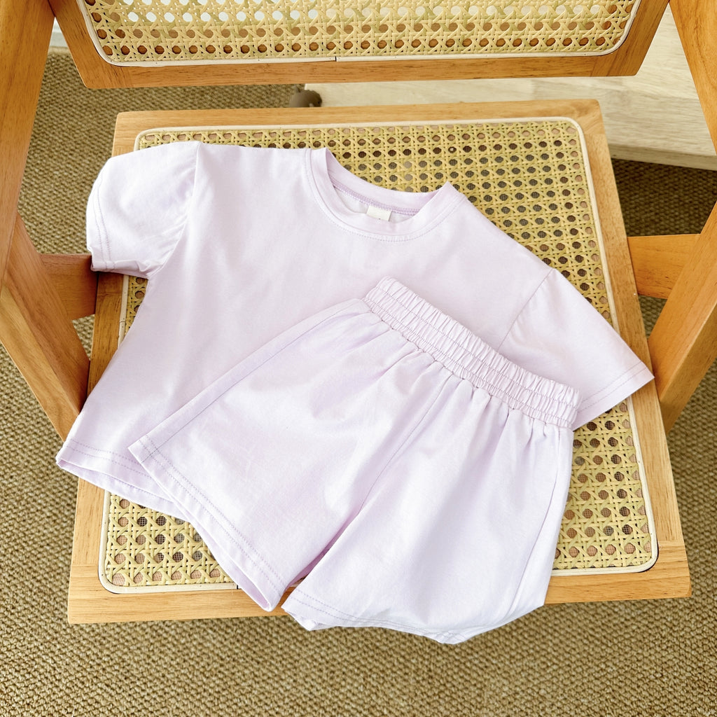 Solid Color Short Sleeve and Shorts Summer 2-Piece Set