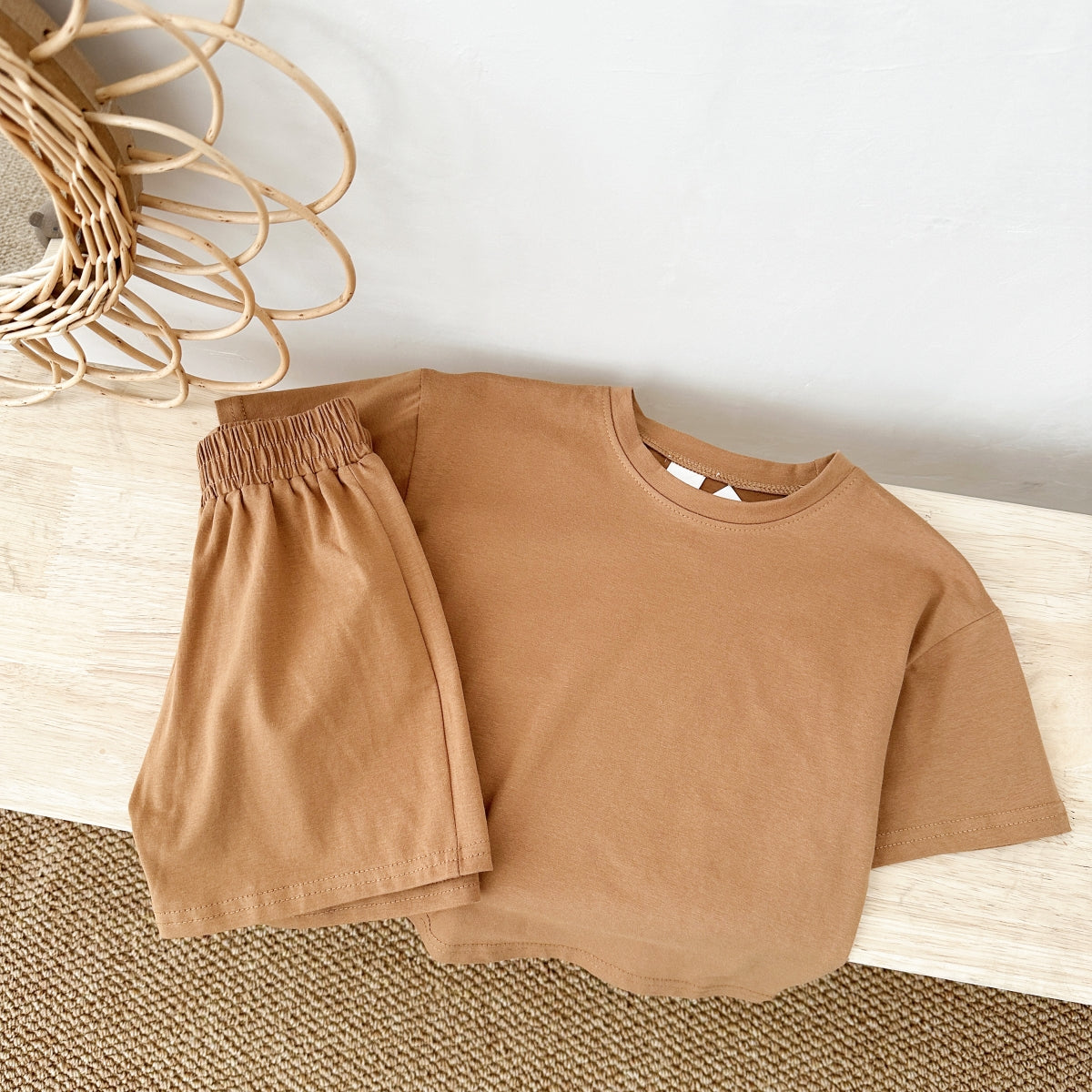 Solid Color Short Sleeve and Shorts Summer 2-Piece Set