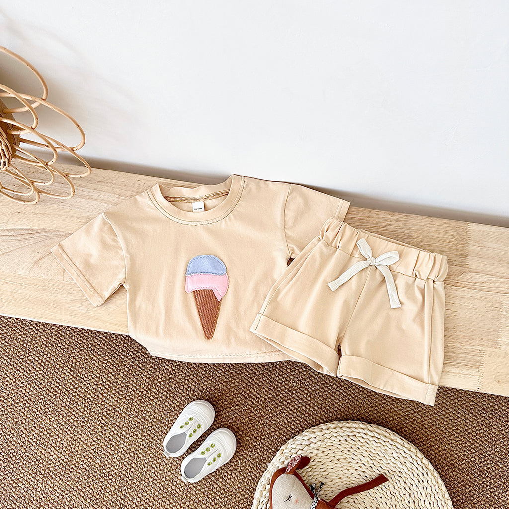 Cute Ice Cream Cone Summer 2-Piece Set for Baby Girls